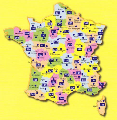 Karteneinteilung / Blattschnitt / Kartenübersicht für die Michelin local Frankreich 1:150.000