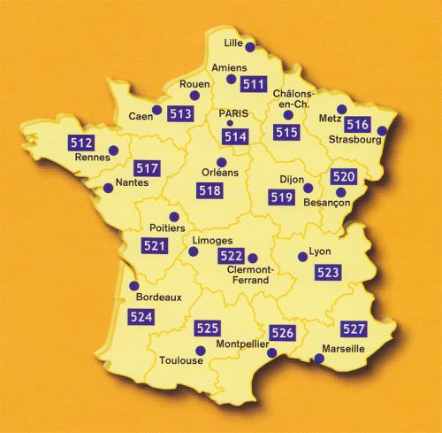 Karteneinteilung / Blattschnitt / Kartenübersicht für die Michelin Regional Frankreich 1:200.000