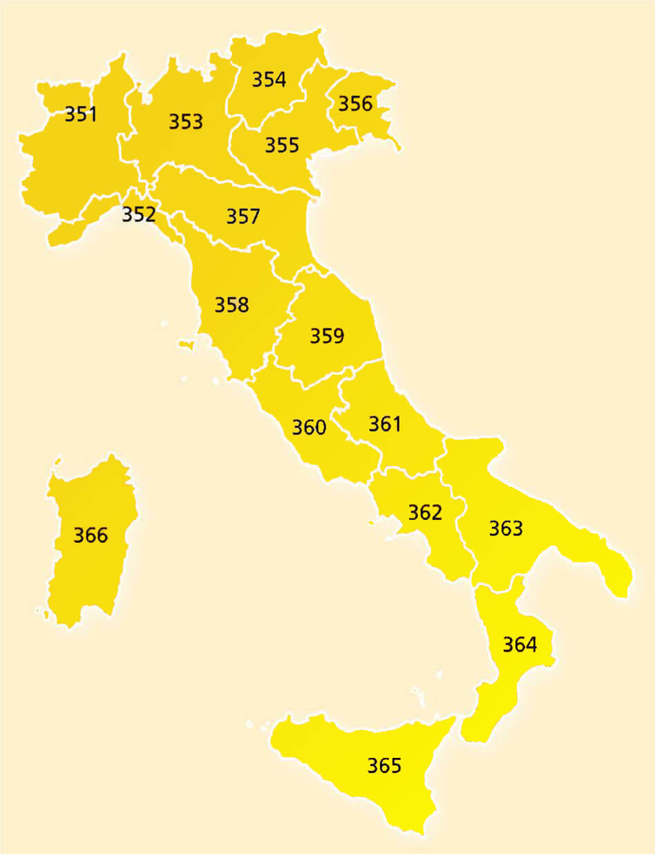 Karteneinteilung / Blattschnitt / Kartenübersicht für die Michelin local Italien 1:200.000