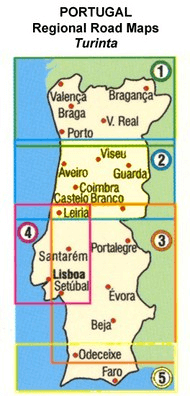 Karteneinteilung / Blattschnitt / Kartenübersicht für die Turinta Straßenkarten Portugal