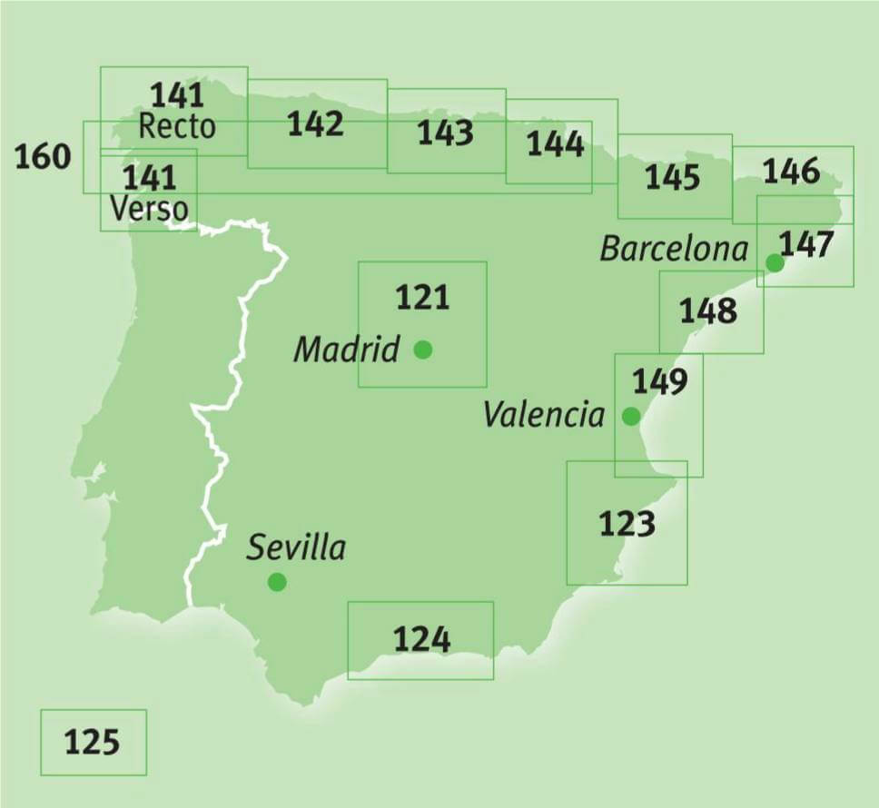 Karteneinteilung / Blattschnitt / Kartenübersicht für die Michelin Zoom Spanien